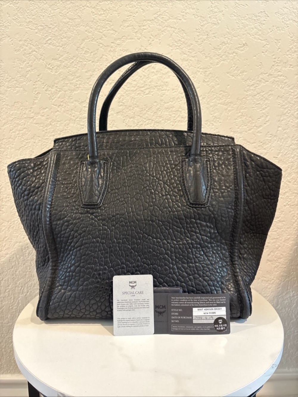 MCM Textured Black Leather Structured Tote